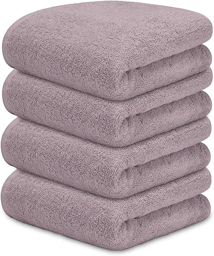 DECASATEXTIL Set 4 Asciugamani Bagno Viso 50x100 cm – 100% Cotone 450 GSM – Morbidi e Assorbenti – Ideali per Bagno, Palestra, Ospiti, Viaggio – Colore Lilla