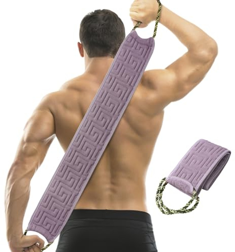 LOPHE Gommage du Dos pour la Douche, Gant de Toilette Exfoliant Double Face avec Poignées, Exfoliant pour le Dos Homme Et Femme, Un Nettoyage en Profondeur de Votre Corps,Violet Clair