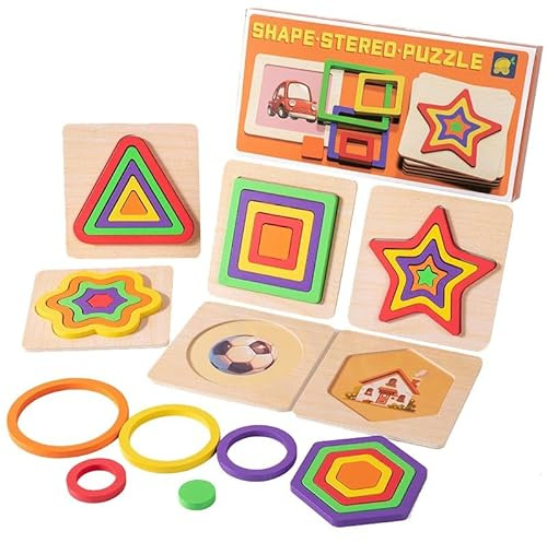 KUKUTrue® Montessori Giocattolo 1 2 3, Giochi da 1 Anno, Giocattoli Educativi da 1 Anno, Puzzle Geometrico, Arcobaleno in Legno, Abilità Motorie Fini, Regalo 1 2 3 Bambini Ragazzi Ragazze