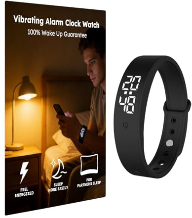 RITHEM Vibrating Alarm Clock Watch for Heavy Sleepers, Silent Wake Up Bracelet & Smart Wristband, Wearable Vibration Wrist Alarm, Non-Audible Sleep Wristband for Men & Women(Black)