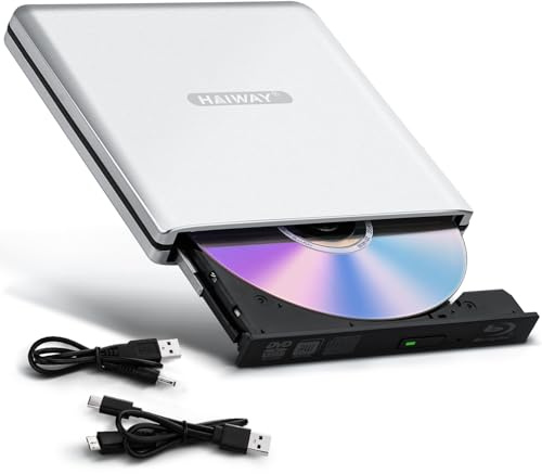 Haiway Aluminum External Blu Ray Drive, Support 25G Disc Read/Write Bluray Drives, USB 3.0 and Type-C Portable 3D Blu-Ray BD DVD CD Burner for Laptop PC Compatible with Mac OS Windows XP/7/8/10/11