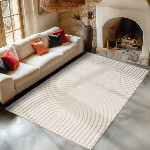 Carpetsale24 Alfombra de Salón 120x170 cm Crema de Pelo Largo Diseño Scandi Boho Efecto Relieve Shaggy Suave Acolchada Resistente Fácil de Limpiar Moderna para Dormitorio