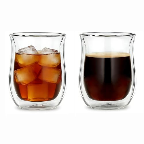 Easyworkz Double Walled Glass Coffee Mugs,Set of 2 (8.5 fl oz / 250ml) - Clear Borosilicate Glass Cups for Coffee, Tea, Whiskey, Cocktails & All Beverages