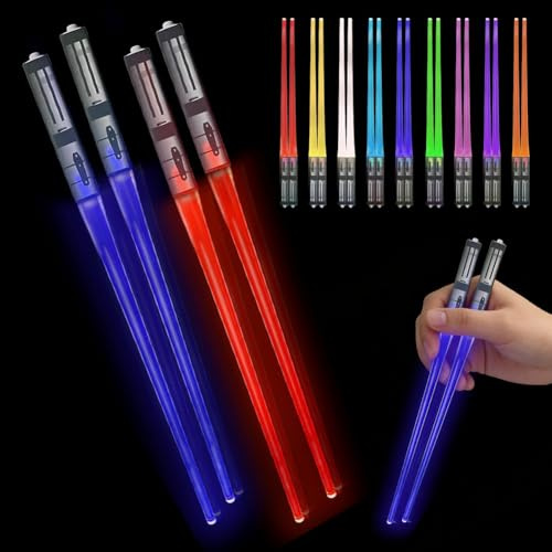 Star Wars ätpinnar, ljussabel ätpinnar 2 par, 9 färg lysande chopsticks, sushipinnar, BPA-fria, tvättbara, återanvändbara