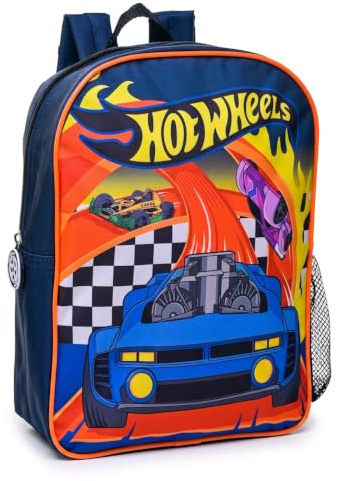 William Lamb Hot Wheels Kids Backpack – Premium Licensed School Bag with Rubber Zip Pull, Drinks Bottle Holder & Padded Shoulder Straps, Ages 2-6 Back to School (32 x 24 x 10cm)