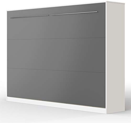 SMARTBett Standard 140x200cm Orizzontale Bianco/Antracite | Letto A Scomparsa, Letto A Muro, Letto A Parete, Letto Ribaltabile, Latto Armadio