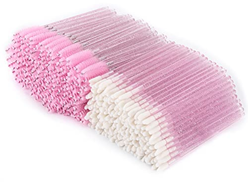 Tbestmax 400 Spoolies Mascara Wand and Lip Brush Disposable Lash Brushes for Eyelash Extensions, Lipstick Lip Gloss Wands Applicator Tool (Pink)
