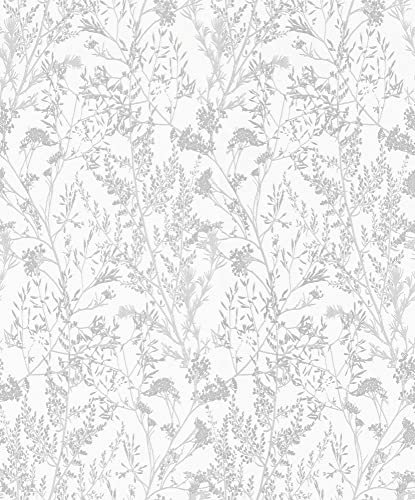 Erismann 10251-31 Papier peint intissé Motif plantes florales Blanc/gris/argenté