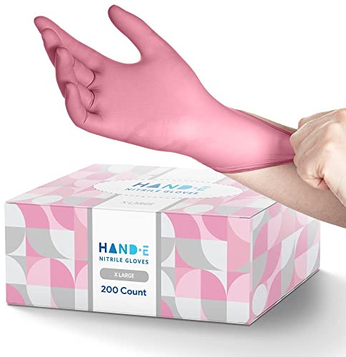 Disposable Pink Nitrile Gloves X Large, 200 Pack -Powder and Latex Free Gloves