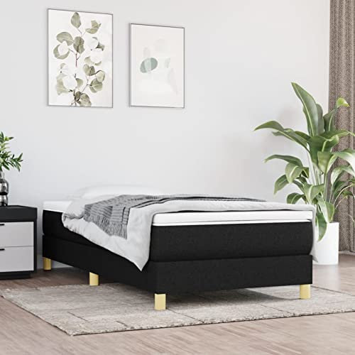 Tidyard Sängram, sängram, stoppad säng, ungdomssäng, gästsäng, sovrumssäng, dubbelsäng/enkelsäng, balksäng, sängram, ribbotten, träsäng, svart, 90 x 200 cm, tyg