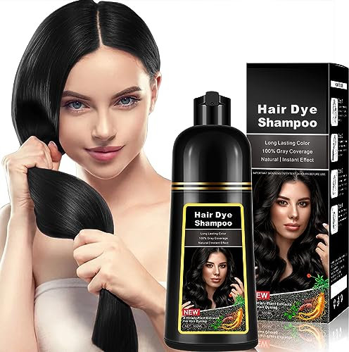 Natürliche Schwarze Haarfarbe Shampoo 500ml, 3-IN-1 Haarfärbeshampoo, Schwarzes Haar Pflegen & Färben für Männer Frauen Farben in 10-15 Min(Natural Black)