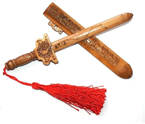 Jcxdxd L'épée en bois de pêche artisanat de style chinois taoïsme arme magique mystérieuse puissance orientale épée apotropaïque modèle jouet Feng Shui sculpté à la main ornements pêche petite taille