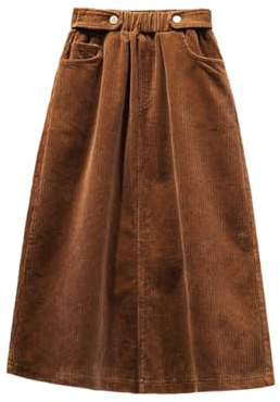 SLOKFV5 Skirt Falda Midi de Pana elástica de Cintura Alta para Mujer, Falda Larga Informal Holgada de Talla grande para otoño e Invierno Playa