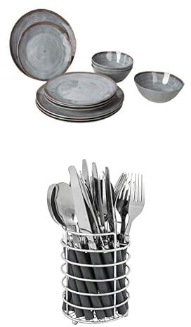 Bo-Camp Melamin Geschirr Set + Edelstahl Besteckset