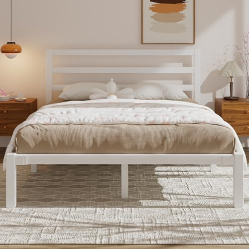 E-Motie Bett 160×200CM, Metall-Plattformbettgestell mit Kopfteil, Stauraum unter dem Bett, Modernes Jugendbett mit Lattenrost, Einfache Montage, Weiß