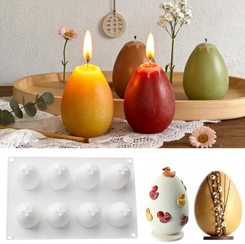Sunshine Smile Molde 3D en forma de huevo para huevos de Pascua, moldes de silicona para velas de fundición, moldes de silicona hechos a mano, Pascua, moldes de cemento