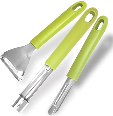 Fackelmann Set di Pelaverdura da cucina 3 pezzi, parte funzionale in acciaio inox, pelaverdure ideali per frutta, verdura e tuberi, levatorsoli per mela e pera