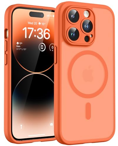 TOCOL Magnetic for iPhone 14 Pro Case 6.1-Inch, Fit for MagSafe, Upgraded Full Camera Protection, 14FT Military Grade Drop Tested Shockproof Slim Translucent Matte Back Phone Cover (Orange)