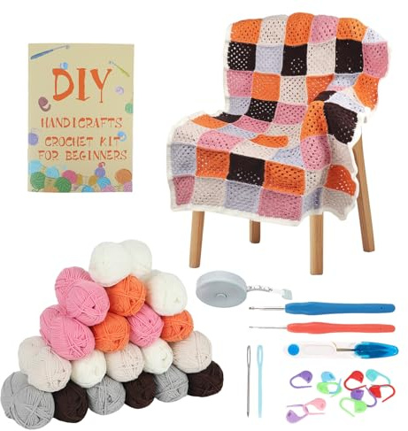 KAHCOP Juego de agujas de ganchillo para principiantes, manta Granny Square, juego de crochet con agujas de ganchillo de 2,5 mm y 4,0 mm, hilo de ganchillo de 5 capas, accesorios, juego de ganchillo