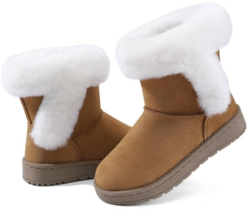 FUPPIA Girls Winter Snow Boots Warm Faux Fur Lined Ankle Booties with Non-Slip Sole for Little/Big Kids Brown 13