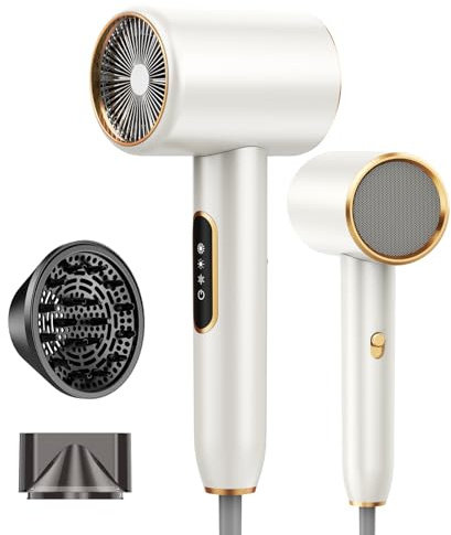 Hair Dryer Professional Ionic Diffuser Hairdryer & Accessories, 2 Speed 3 Heat Setting Hairdryers for Women Men Hair Dryer with Diffuser for Curly Hair 2400W Light Blowdryer Travel Hairdryer