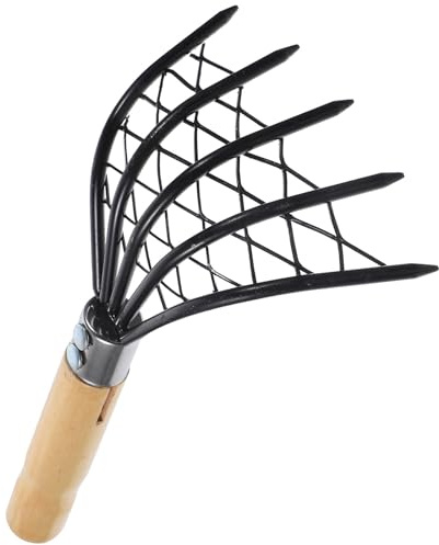Ciieeo Rastrillo para Excavar Almejas y Mariscos con Mango de Madera, Acero Inoxidable, Red Integrada, Herramienta Multiusos para Playa y Jardín, Tamaño Corto, Adecuado para Recolección