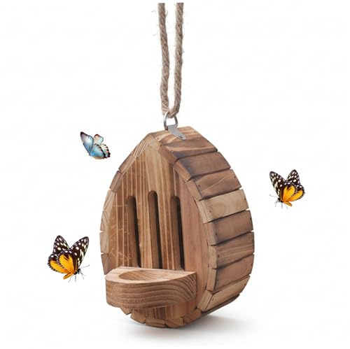 Hábitat de Mariposas, casa de Mariposas de Madera en Forma de lágrima para hábitat Exterior y comedero con Cuerda para decoración de jardín