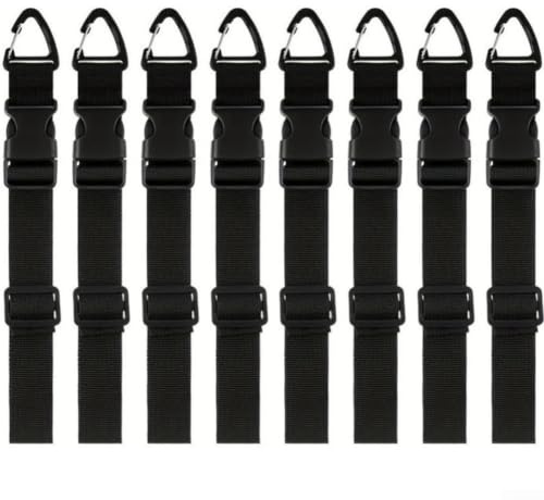 8-pack förvaringsremmar med triangulära justerbara för förlängningssladdar, slangar, verktyg, garage, verkstad, organisation, PP-material med krokar, svart (2,5 x 65 cm)