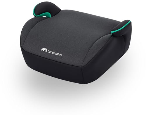 Bebeconfort Manga i-Safe, Reboarder Kindersitz, 6–12 Jahre, 125–150 cm, Folgekindersitz, Kompakt & Leicht (<1 kg), Einfache Gurtmontage, Gepolstert, Soft-Touch-Gewebe, Tinted Black