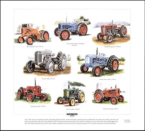 Classic Tractors 1950s - Fordson, Allis-Chalmers, Massey-Ferguson, David Brown, Turner Yeoman, Nuffield Universal - Art Print
