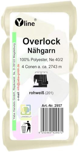 Overlock 2957 - 4 bobine di filo da cucito, grezzo - bianco, 2743 m, NE 40/2, 100% poliestere, filo per macchina da cucire