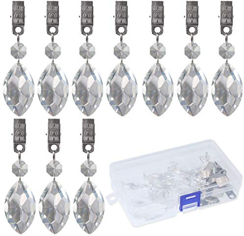 Swpeet Juego de 10 pesas para mantel de laúd con clip de metal, colgante de prismas de lágrima de cristal para mesas de picnic al aire libre