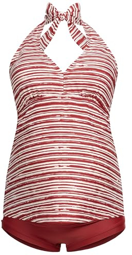 Herzmutter Neckholder - Halterneck Tankini för Moderskap - Tvådelad Baddräkt För Gravida Kvinnor - Moderskap Badkläder Set - Överbyxor - Trendiga mönster - UV 50-skydd - 7100 (M, Randigt)