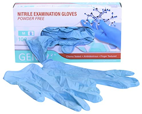 Gen-X Nitrile Gloves (Large, Blue, 100 Count), Strong & Flexible, Food Safe, Non-Sterile, Powder & Latex Free, Finger Textured Thick Disposable Gloves for Tools, Devices & More