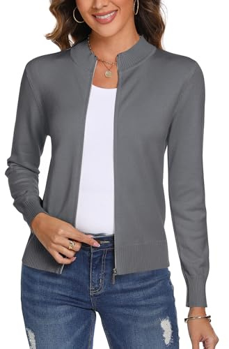 Aottori Cárdigan Punto Mujer con Cremallera Chaqueta Manga Larga Básica Suéter Ajustado Rebeca Jerseis Casual Abrigo Ligero