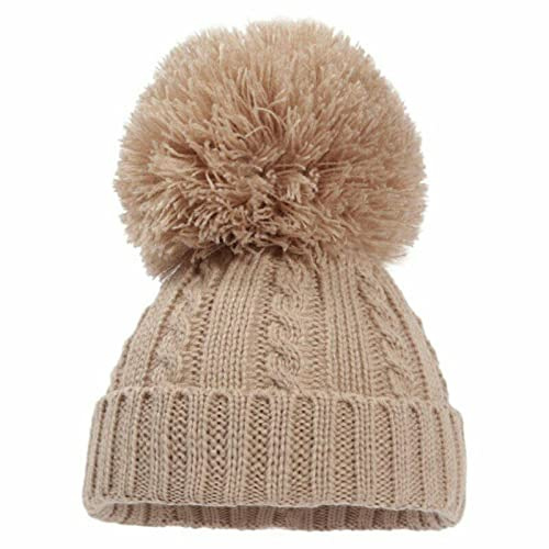 Mini Mart Online Limited Gorro de punto para bebé, con pompón, para niño y niña, 6 meses, marrón, Talla única