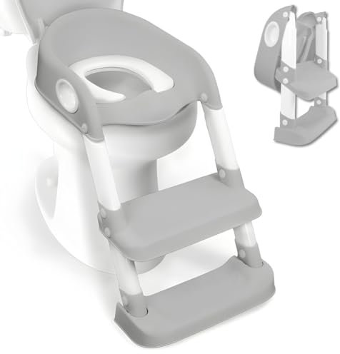 Mobiclinic® kids, Toilettensitz kinder, Modell lala, Europäische marke, Kindertoilettensitz mit treppe, Wc-sitz, Für von 1-8 jahren, Farbe: grau und weiß