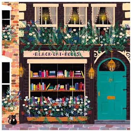 Museums & Galleries Artistic Blank Open Greeting Card - the Mezzanine Range - Black Cat Books Illustration by Joy Laforme - Suitable for Birthdays, Anniversaries, Other Occasions - For Him/For Her