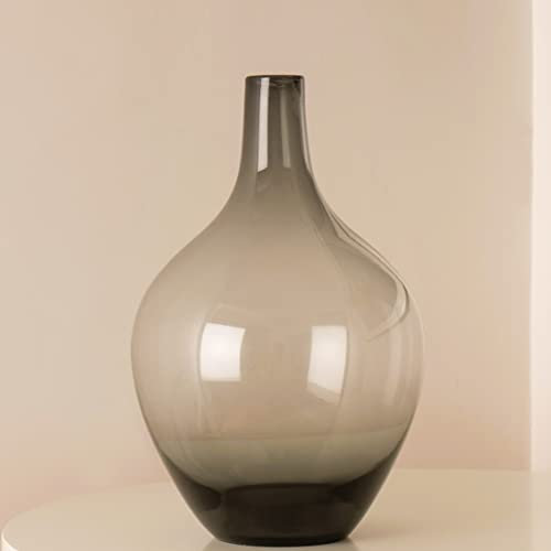 Bodenvase Für Pampasgras, Bodenvase Groß XXL, Glasvase Gross, Runde Glasvase, Bauchvase Glas, Große Vase Glas Deko Modern, Bodenschmuck, 39 cm hoch, Grau/Schwarz