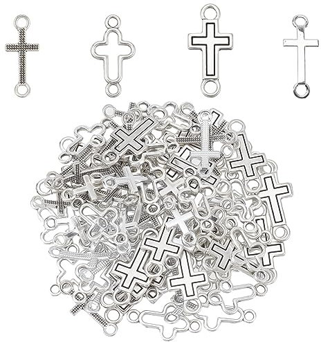 GOMAKERER 80 Pieza de Dijes de Eslabones Cruzados, 4 Estilos de Aleación de Plata Antigua, Conectores Cruzados de Estilo Tibetano, Enlaces Colgantes de Crucifijo de Metal para Manualidades DIY