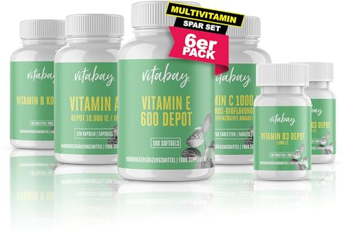 Vitabay Nahrungsergänzungsmittel SET - Immunsystem stärken - Multivitamin Tabletten hochdosiert - Vitamine A-Z hochdosiert aus Vitamin C hochdosiert Vitamin D D3 Vitamin B Komplex Vitamin E Vitamin A