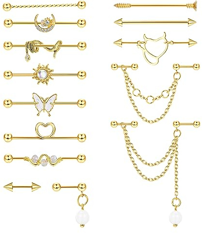 ADRAMATA 14G 16G Industrial Piercing Surgical Steel Scaffolding Piercing Jewellery Industrial Earrings Barbell Cartilage Helix Piercings