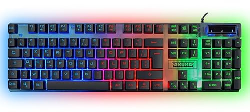 Akuma SHÔNEN K01 – Clavier Gaming Filaire AZERTY FR – Rétroéclairage Rainbow, 19 Anti-Ghosting, Touches Silencieuses, USB pour PC/PS4/PS5/Xbox