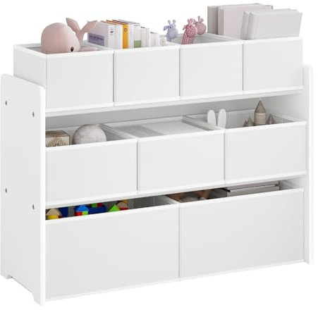 Lestarain Scaffale Portagiochi per Bambini, 9 Scatole Porta Giochi, Mobile Porta Giocattoli per Sala Giochi, Camera da Letto, Bianco, 92x30x60/68 cm