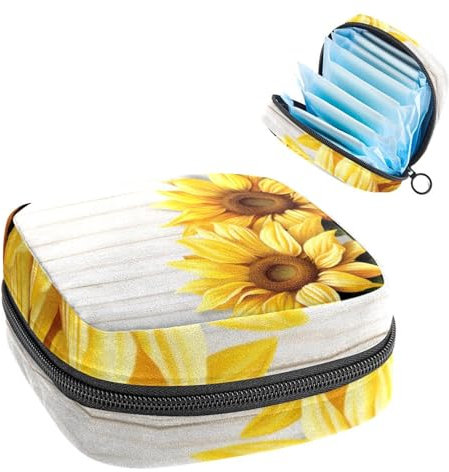 Sacchetto di immagazzinaggio del tovagliolo sanitario,Borsa mestruale,Sacchetto del cuscinetto,Legno e girasole,Sacchetto di periodo