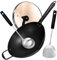 Seraphize Wok with Lid 34cm | Nitriding Technology Carbon Steel Frying Pan with Spoon, Spatula & Pan Lid, Frying Pan with Lid, Induction Hob Wok, Beach Wooden Handle, Stainless Steel (3, 34 CM)