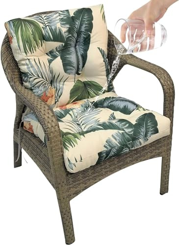 Imperméable Coussin de Chaise de Jardin avec Dossier Extérieur/Interieur Lavables et Dehoussable Coussin à Dossier Haut pour Chaise Fauteuil de Jardin Galette de Chaise Exterieur avec Dossier ( Color