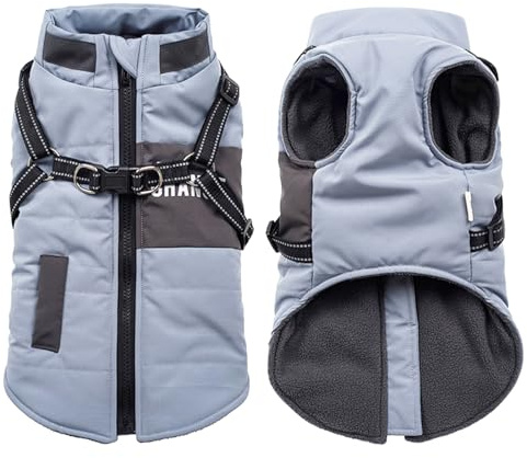 Oslueidy Vestes d'hiver pour Chiens, Manteaux Chauds pour Chiens Vêtements réfléchissants pour Chien Gilet imperméable pour Chiot avec Harnais pour Chiens de Petite et Moyenne Taille
