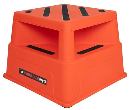The Workplace Depot Multi-Purpose Plastic Step Stool – Durable, Non-Slip, Bright Orange, 150kg Capacity, Suitable for Kitchens, Bathrooms, Garages, Warehouse and Outdoor Use