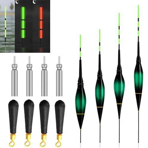 KQWVZ LED Posen Angeln Mit Bissanzeiger, 4 Stück Posen Angeln Mit Gravity Sensing Und Farbwechsel, LED Schwimmer Mit Bissanzeiger, Angel Zubehör Zum Tauchgebiet Angeln Am See, Fluss Oder Teich